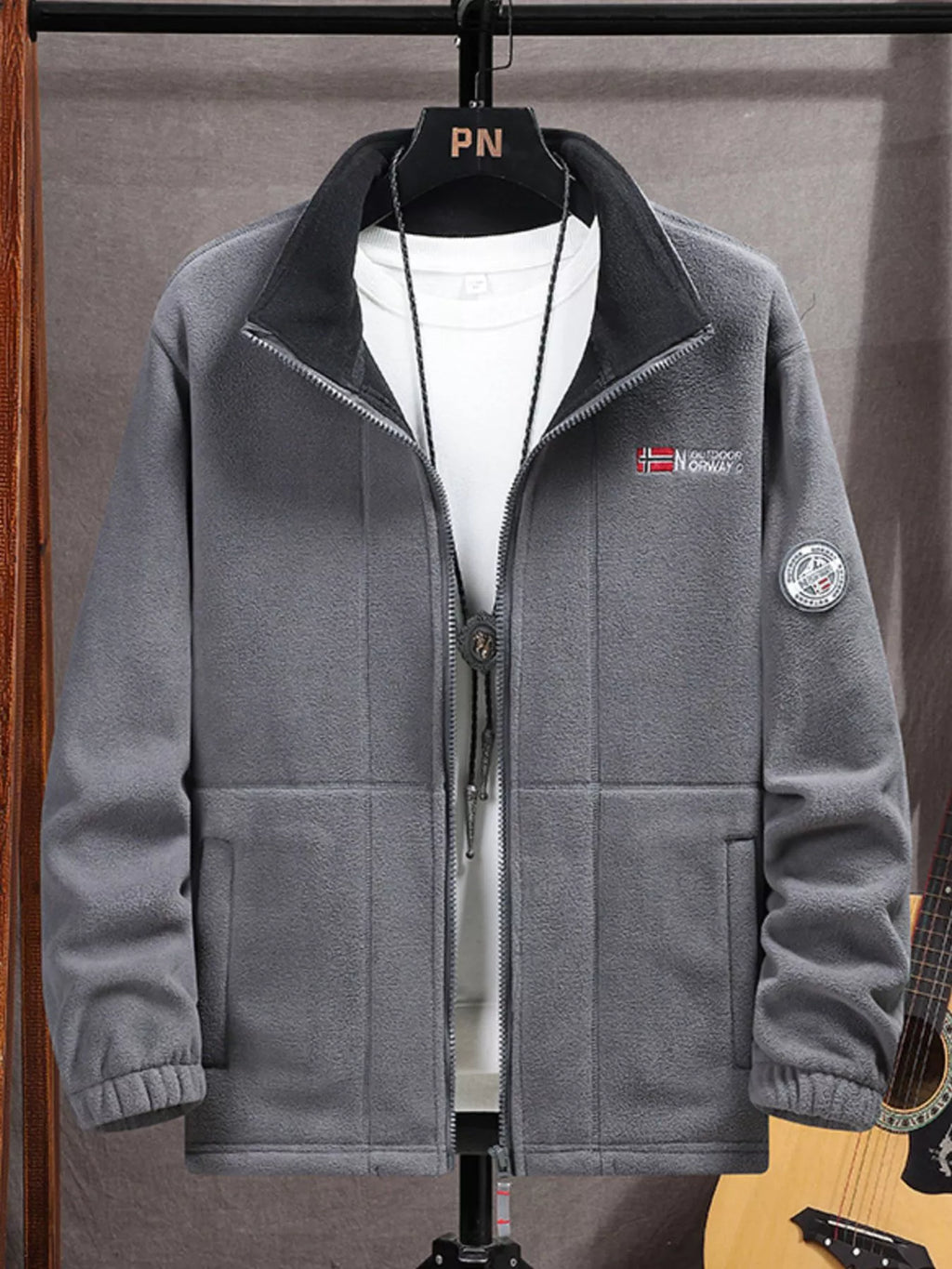 Men's zip-up long sleeve fleece jacket, view 3