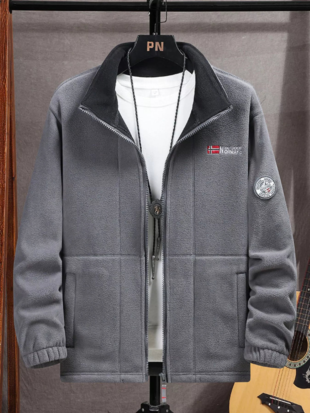 Men's zip-up long sleeve fleece jacket, view 3