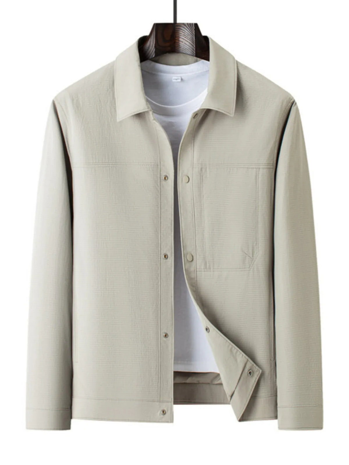 Men's plus size long sleeve button-up jacket with pockets