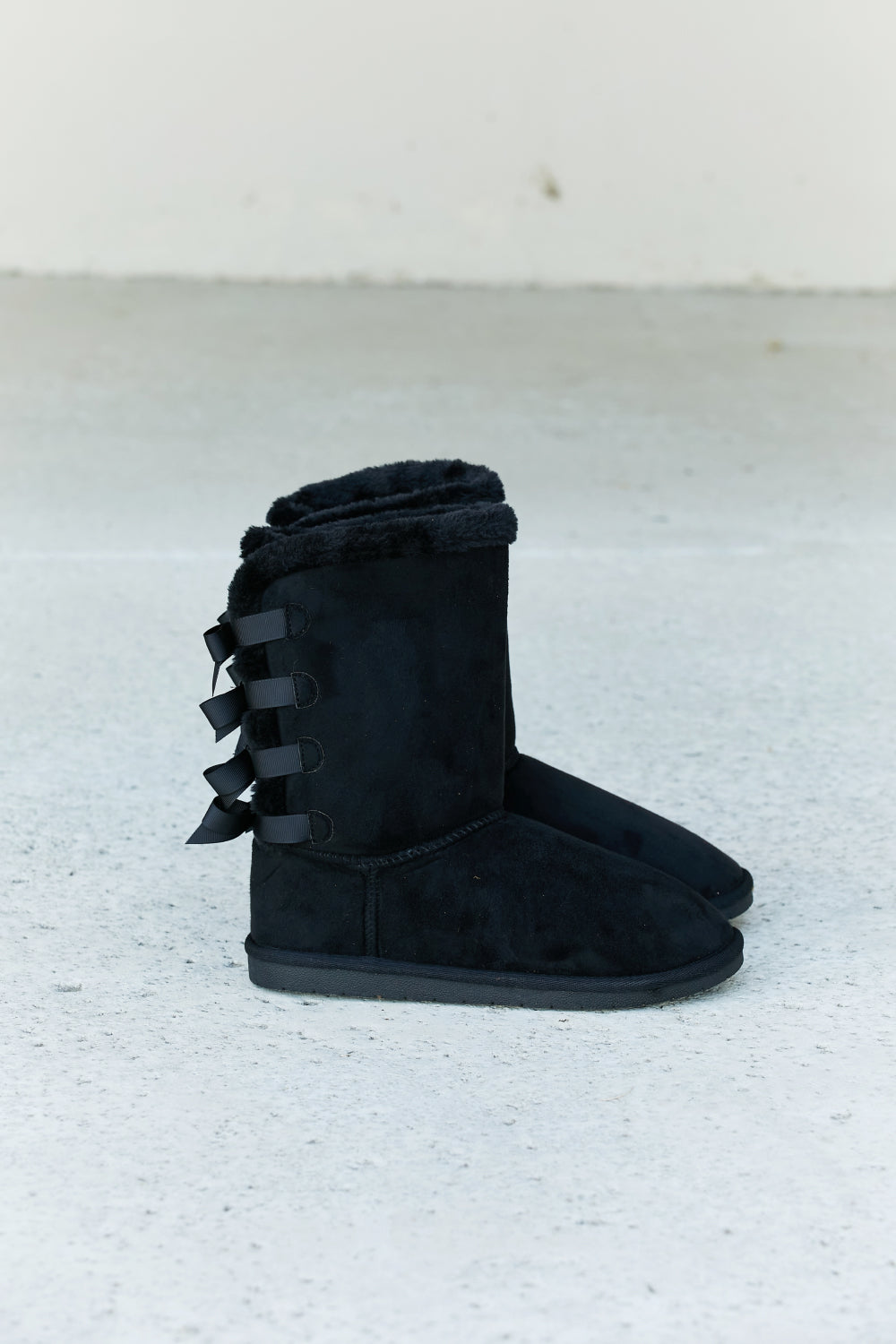 Forever Link Bow Detail faux suede leather snow boots with bow accents and chunky soles, stylish winter footwear from Trendsi.