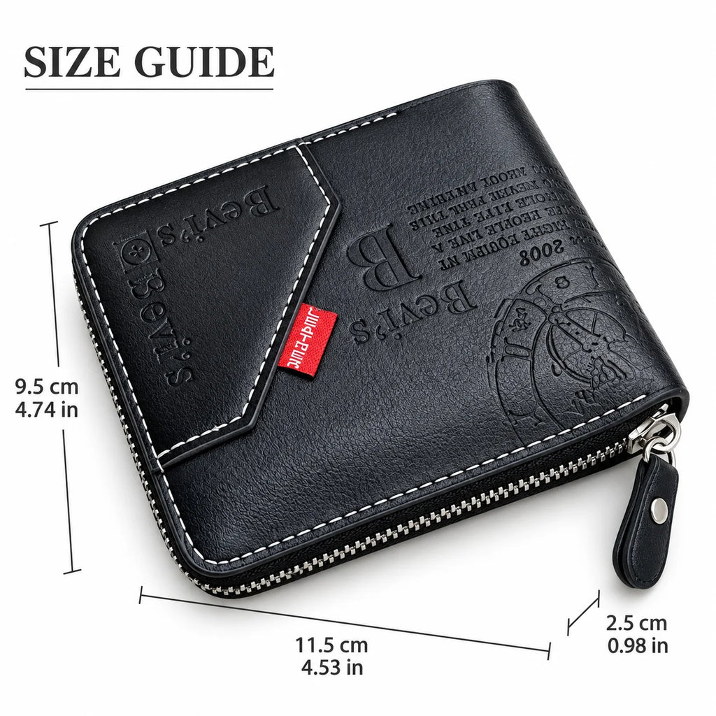 Men's PU Zipper Coin & Card Wallet