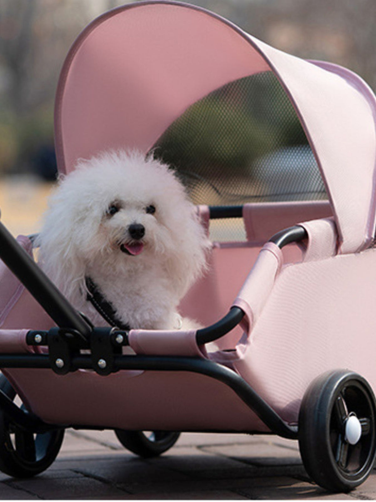 Foldable Trendsi pet stroller with mesh sides and handle, designed for easy transportation of small pets.