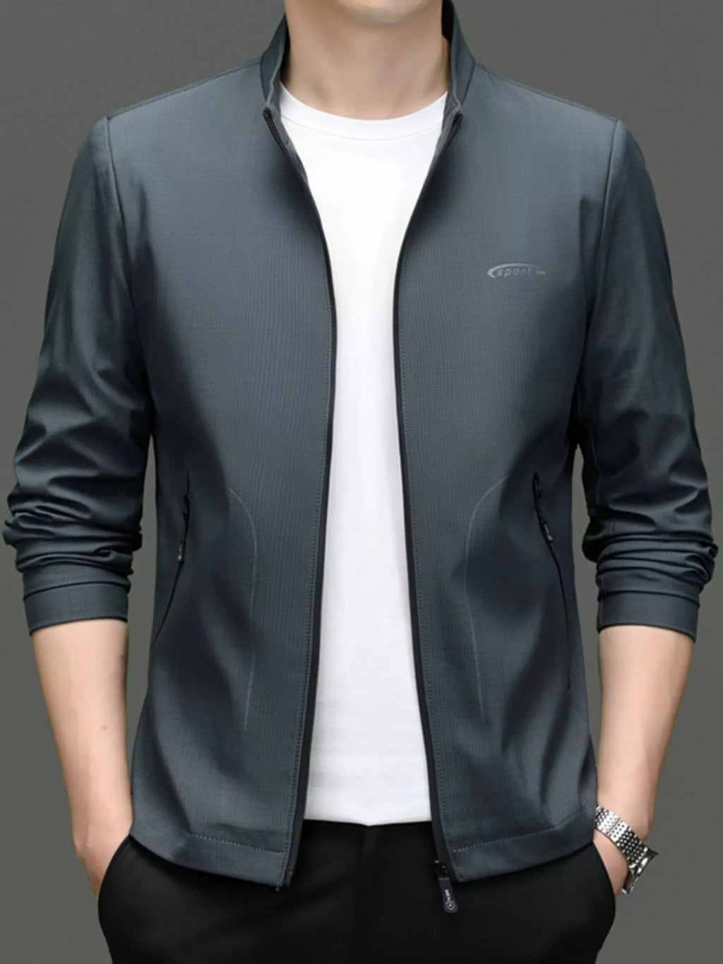 Men's basic zip-up long sleeve jacket, view 5