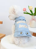Embroidered denim pet jacket by Trendsi featuring colorful floral embroidery and a stylish, comfortable fit for small dogs.