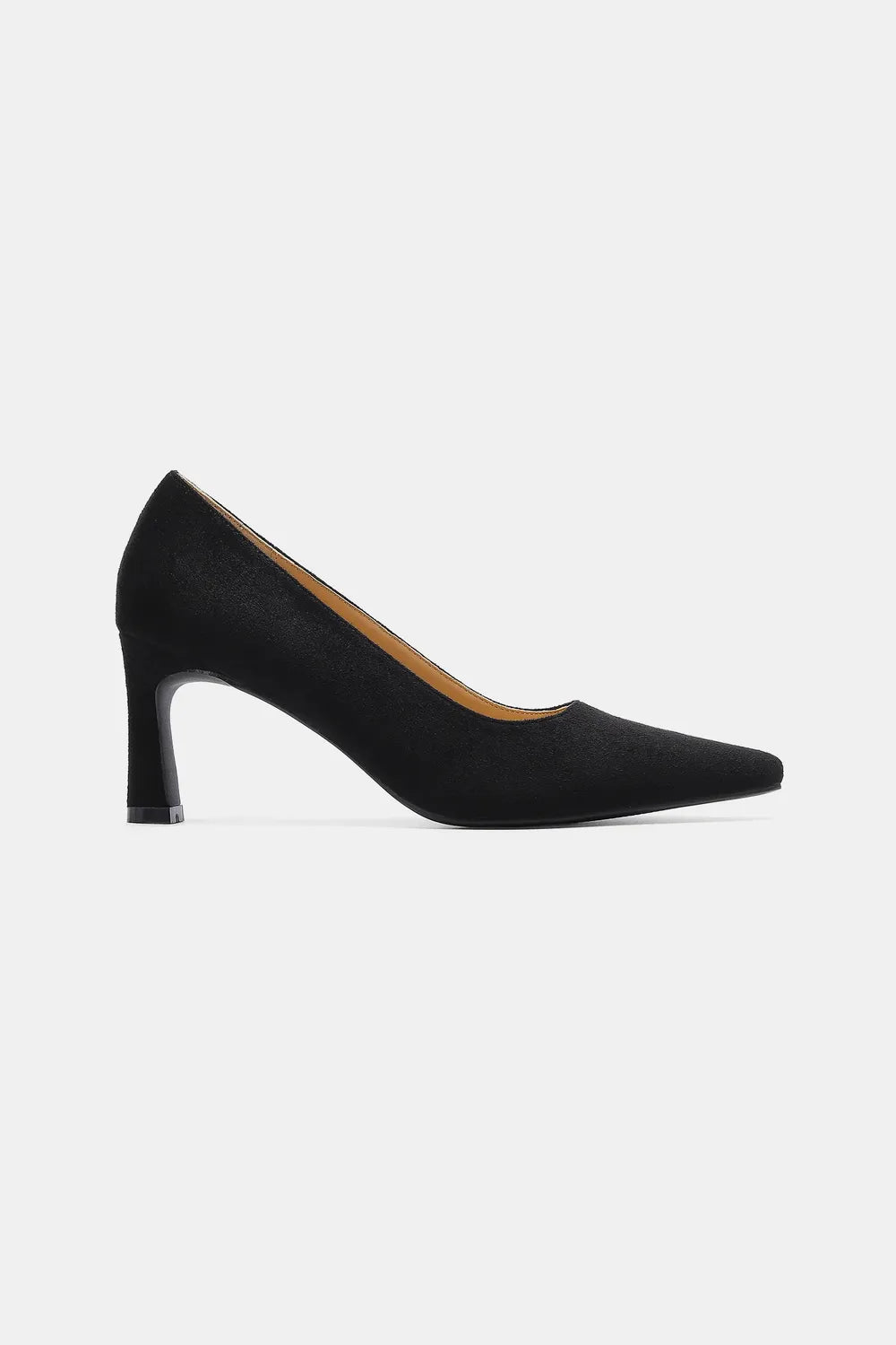 Beast Fashion faux suede point toe pumps in black with sleek design, stylish for dressy or casual occasions.