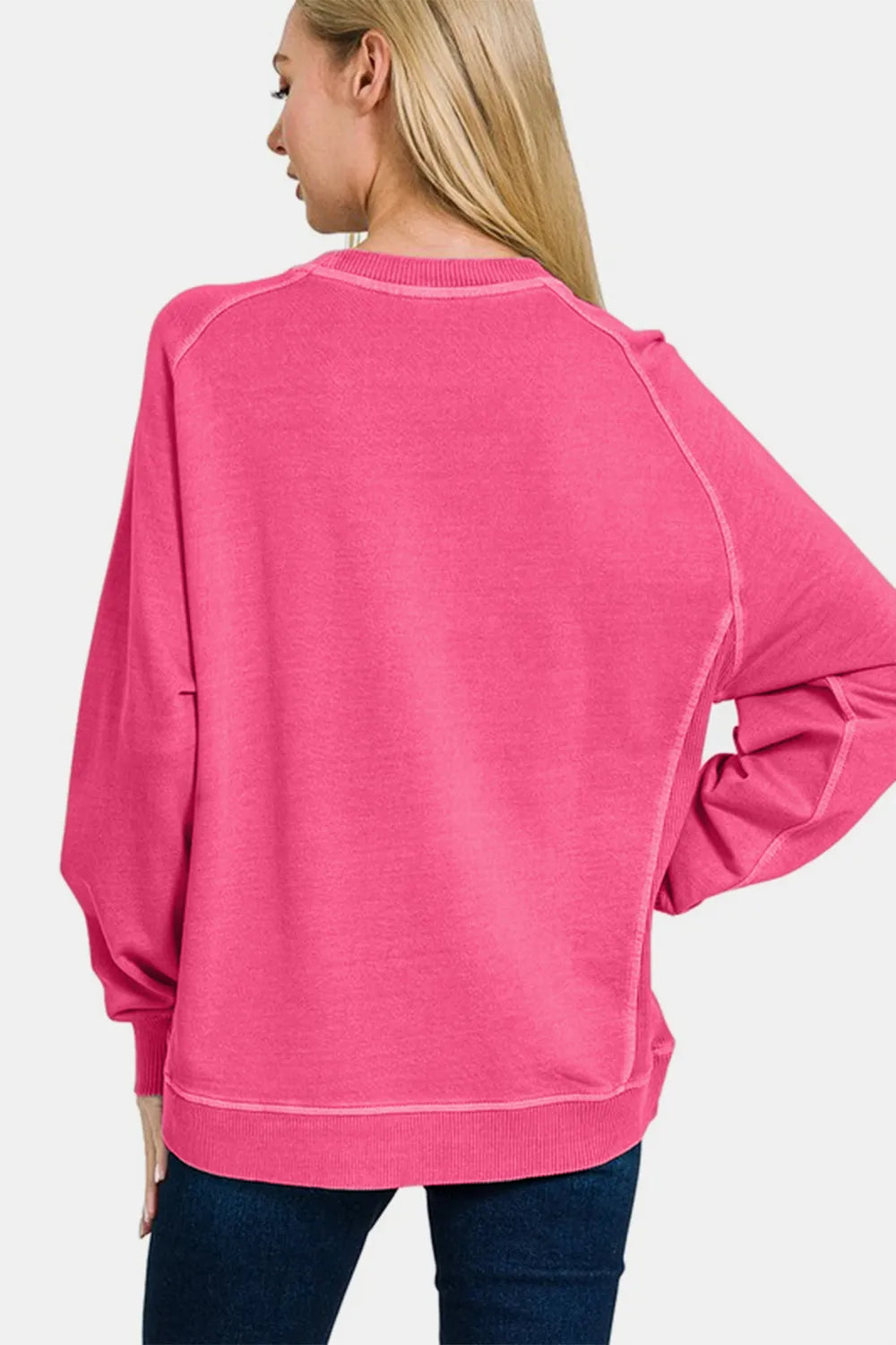 Zenana full size pigment dyed French Terry sweatshirt featuring a relaxed fit and soft, comfortable fabric for casual wear.