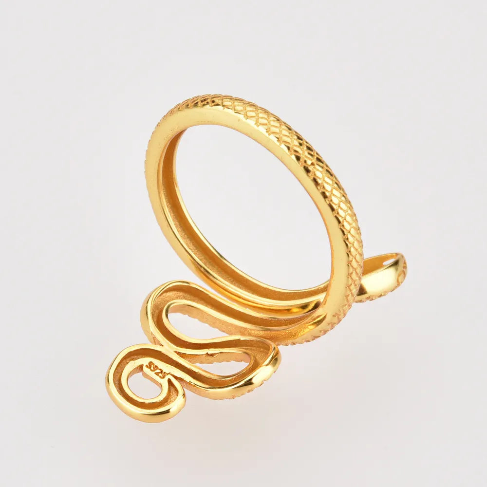 Sterling silver snake shape ring with textured scales, featuring a sleek, curved design perfect for fashionable jewelry.