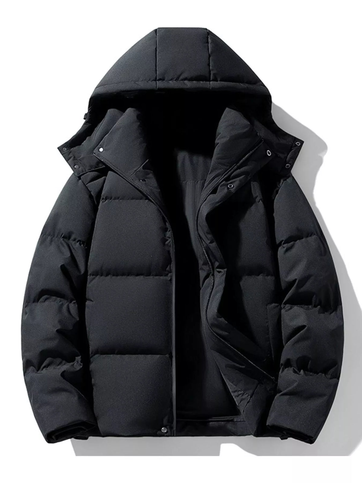Men's plus size hooded padded winter puffer jacket, view 6