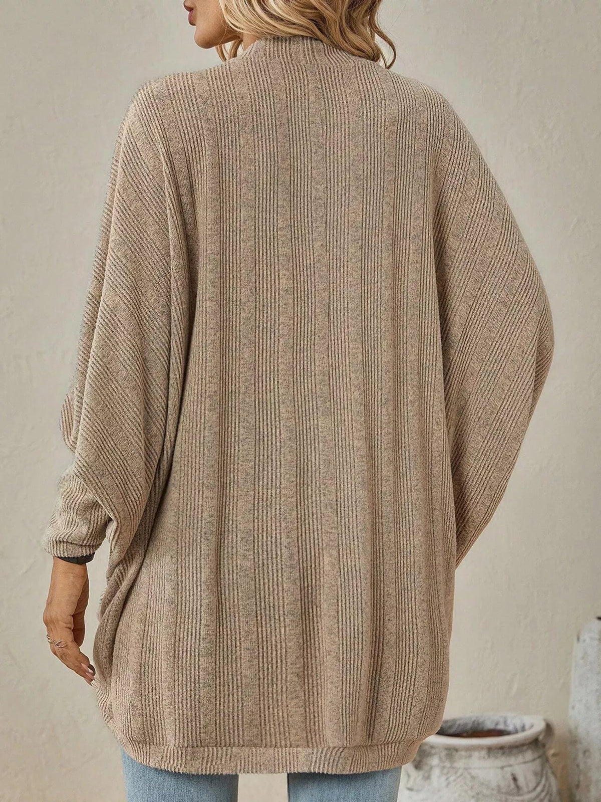 Open-front ribbed batwing sleeve cardigan, view 28