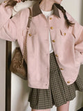 Pink suede button-up dropped shoulder jacket