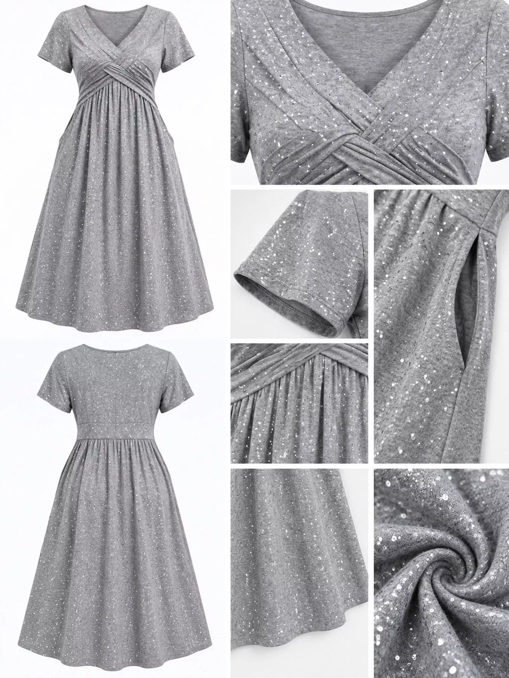 Plus size twisted front short sleeve midi dress with pockets by Trendsi, featuring a stylish full-length design and comfortable fit.