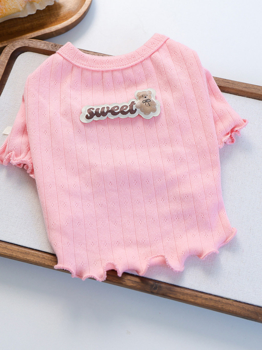 Ribbed pet top with a sweet bear patch, designed by Trendsi, featuring cozy fabric and playful bear detail for small dogs or cats.