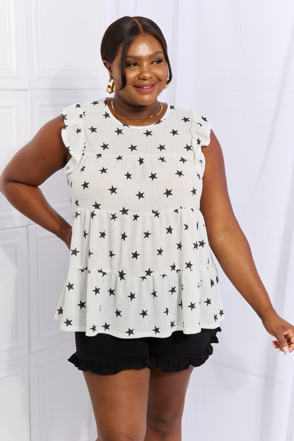 Heimish Shine Bright butterfly sleeve star print top featuring full-length sleeves and trendy star design, perfect for casual wear.