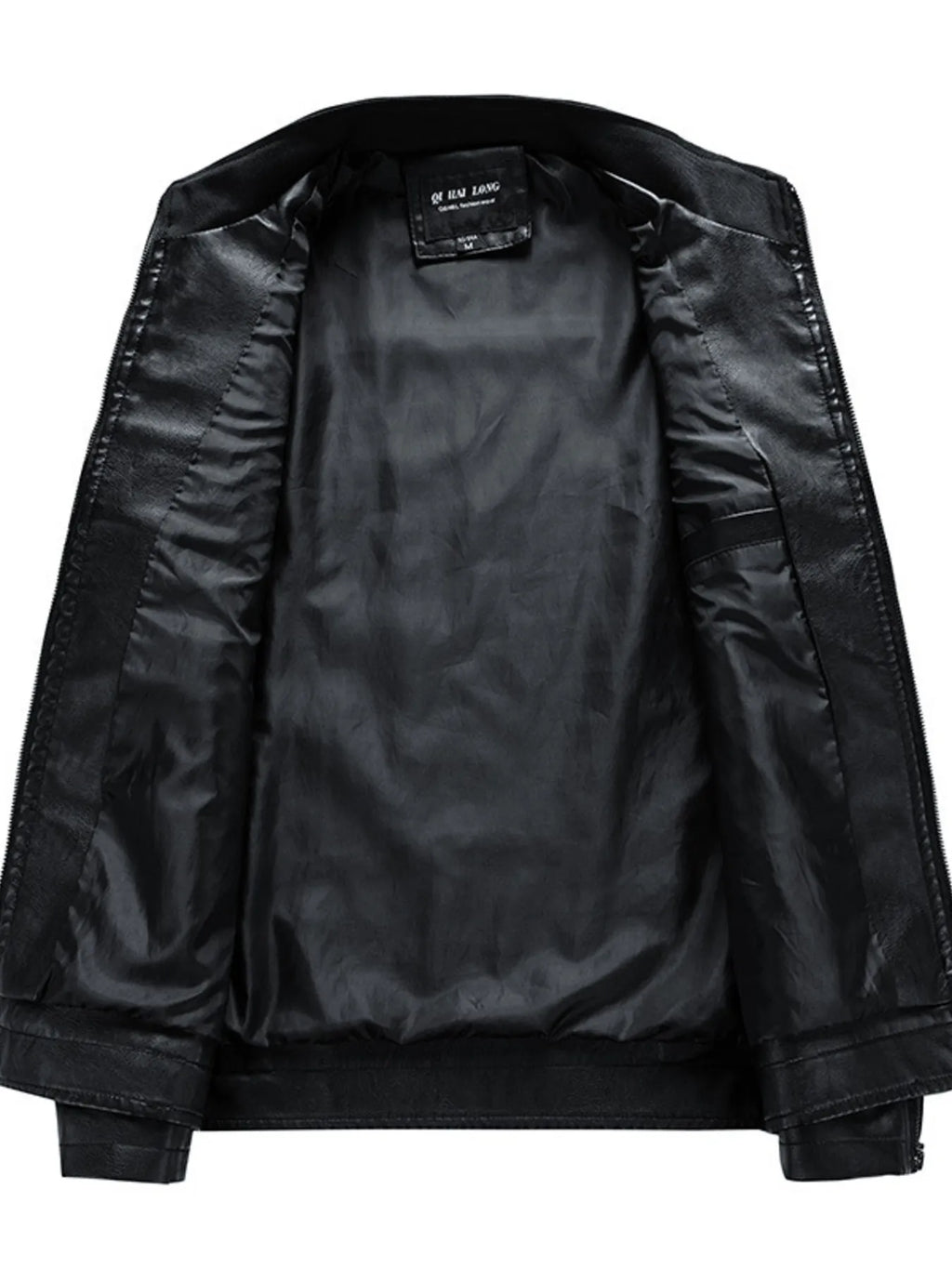 Men's plus size striped faux leather moto jacket, view 4