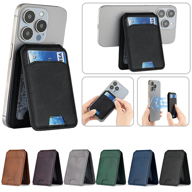 Magnetic Leather Phone Card Wallet