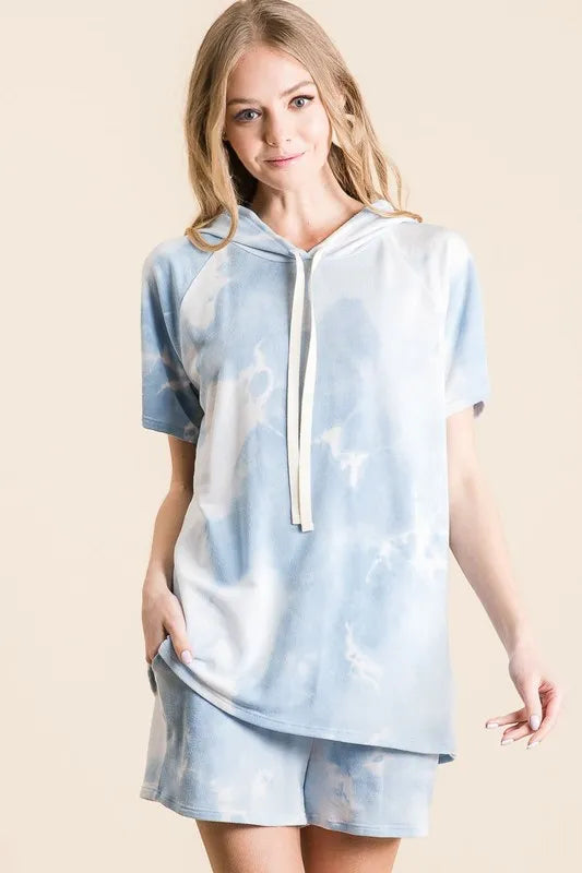 Blue tie-dye French terry hoodie and bottoms set, view 6