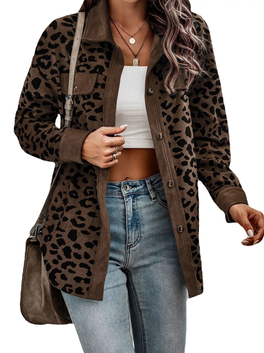 Plus size leopard print button-down jacket, view 5