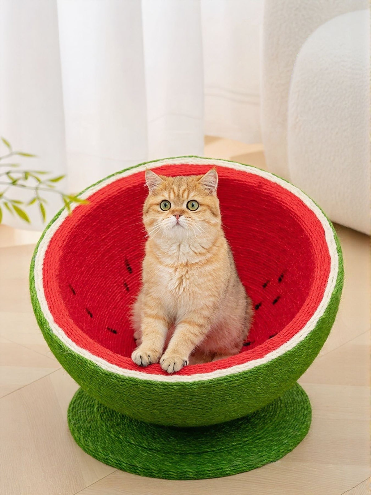 Watermelon-shaped cat scratching post nest by Trendsi, featuring a colorful, plush design for feline scratching and lounging.