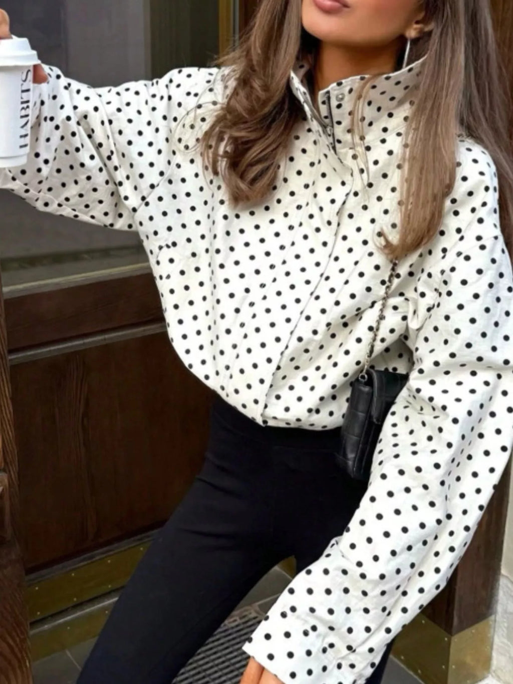 Polka dot zip-up casual jacket, view 2