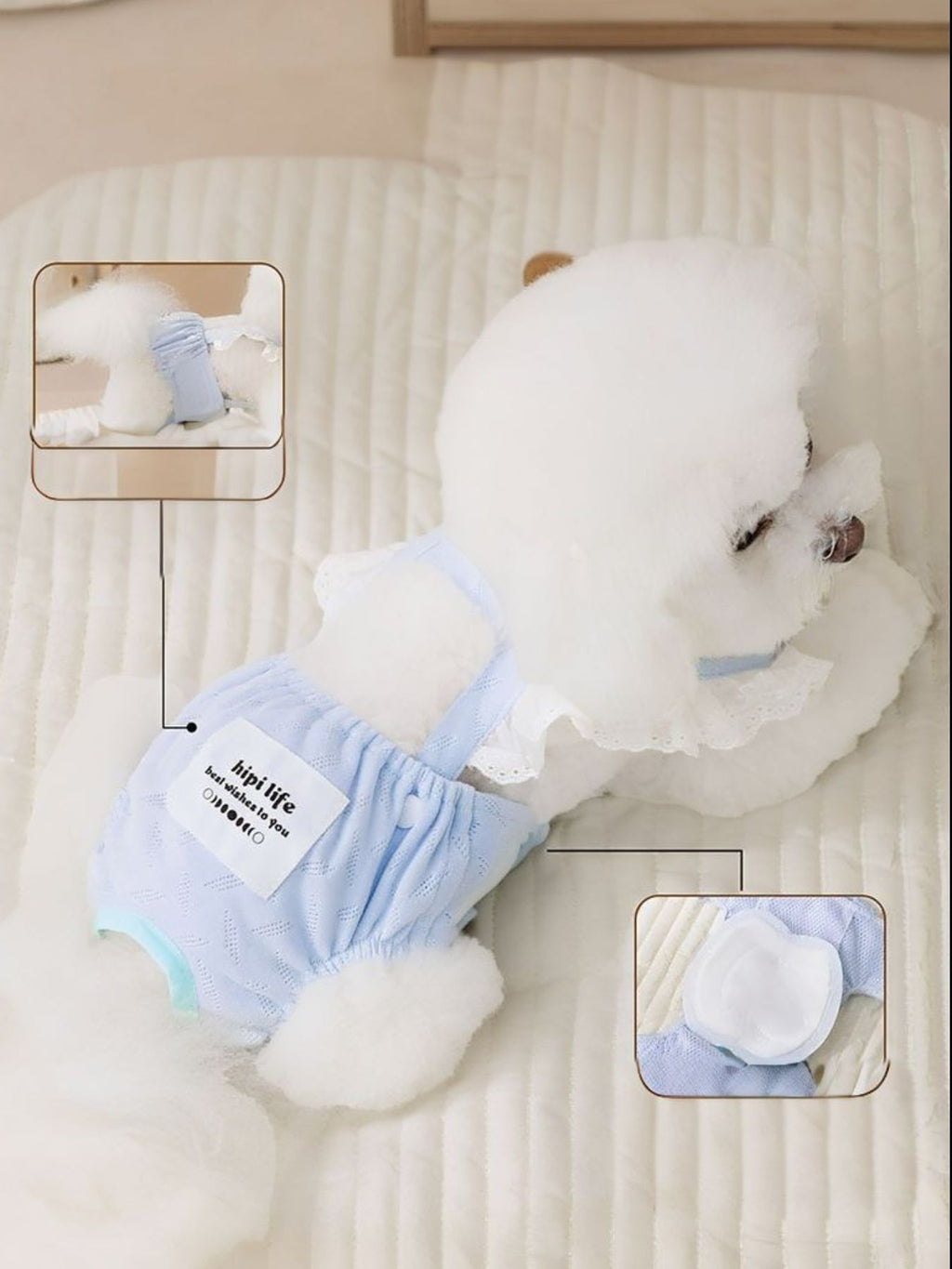 Pet menstrual clothes by Trendsi, featuring soft, absorbent fabric and adjustable straps for comfort during heat cycles.