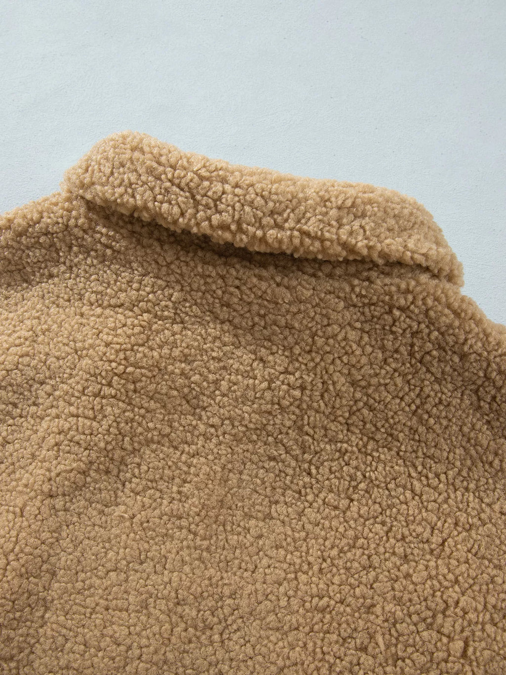 Camel fleece zip-up jacket with collar and dropped shoulders, view 8