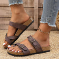 Trendsi double-buckle sandals with open toe design, featuring stylish straps and a chunky sole for casual summer wear.