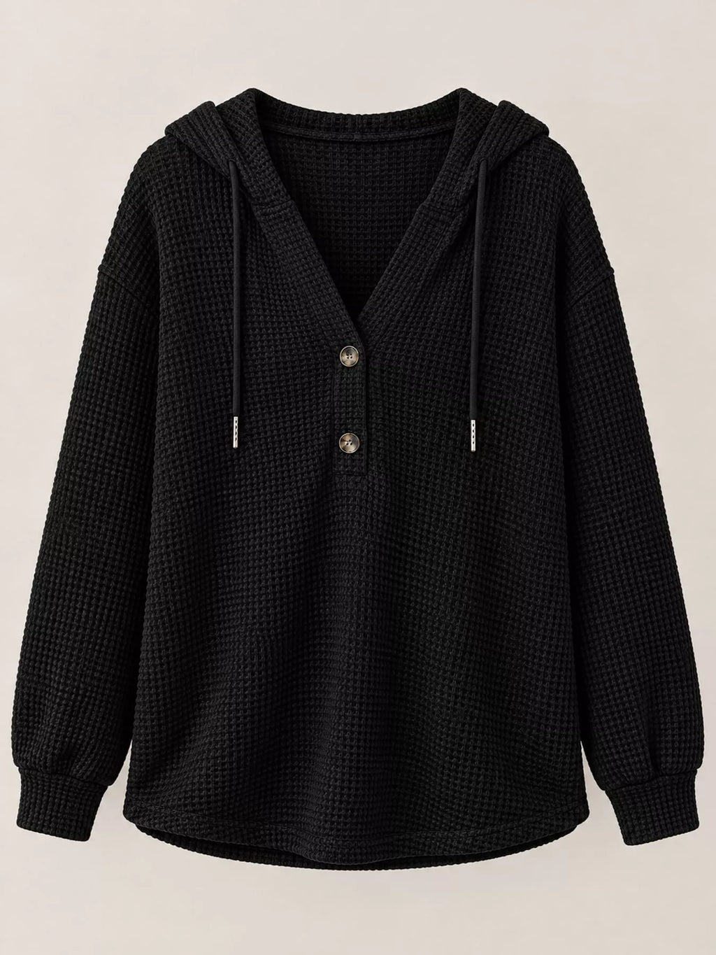 Plus size waffle knit half-button drawstring hoodie, view 30
