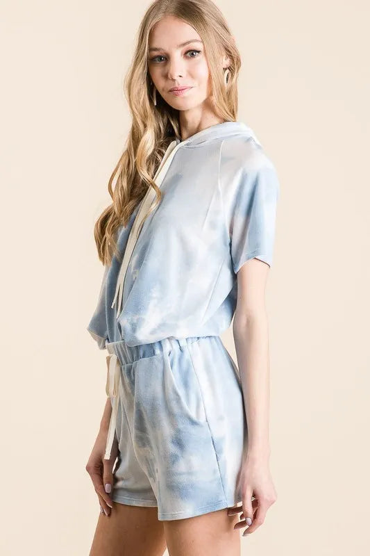 Blue tie-dye French terry hoodie and bottoms set, view 7