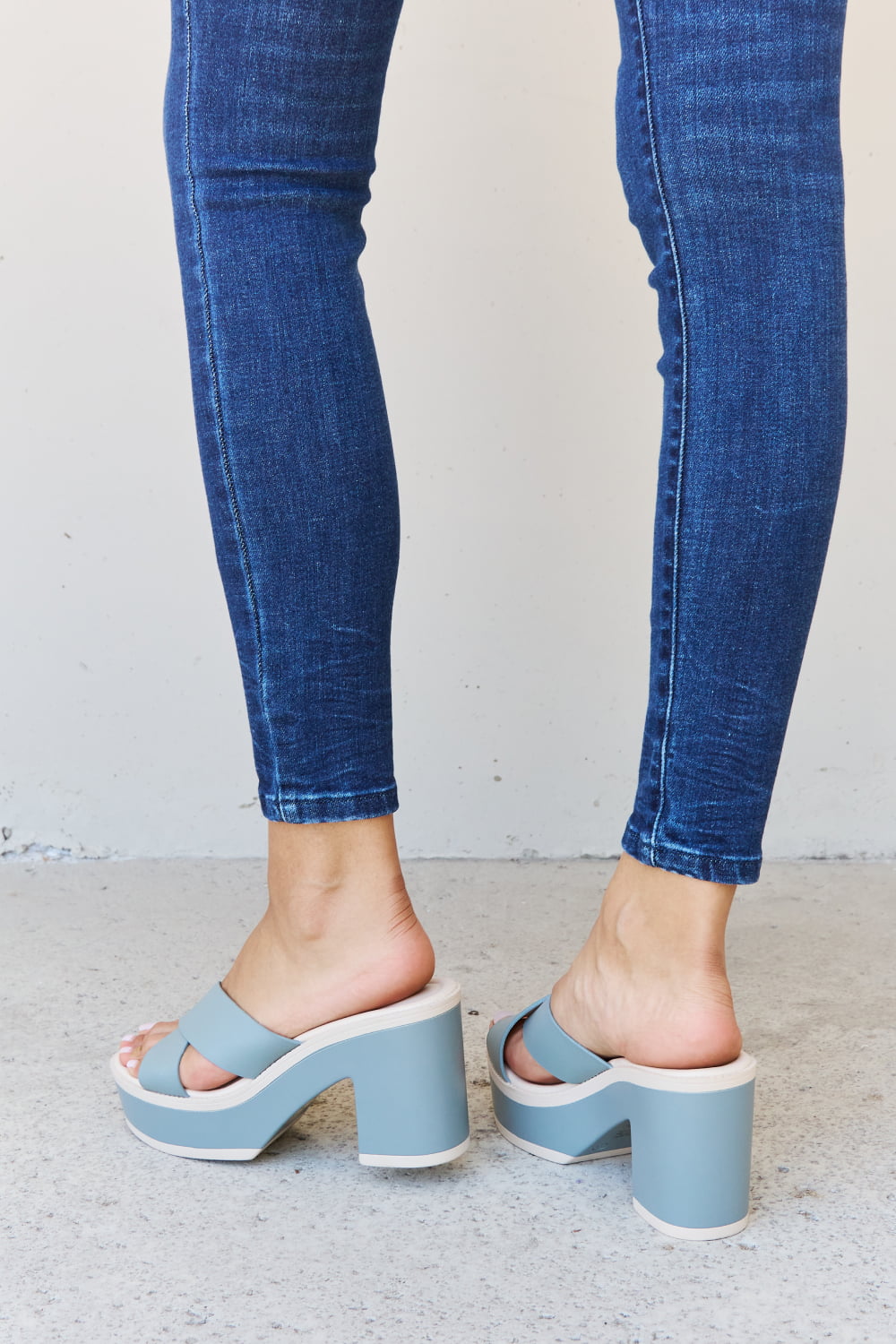Weeboo Cherish The Moments contrast platform sandals in Misty Blue with thick sole and adjustable straps, stylish and comfortable.