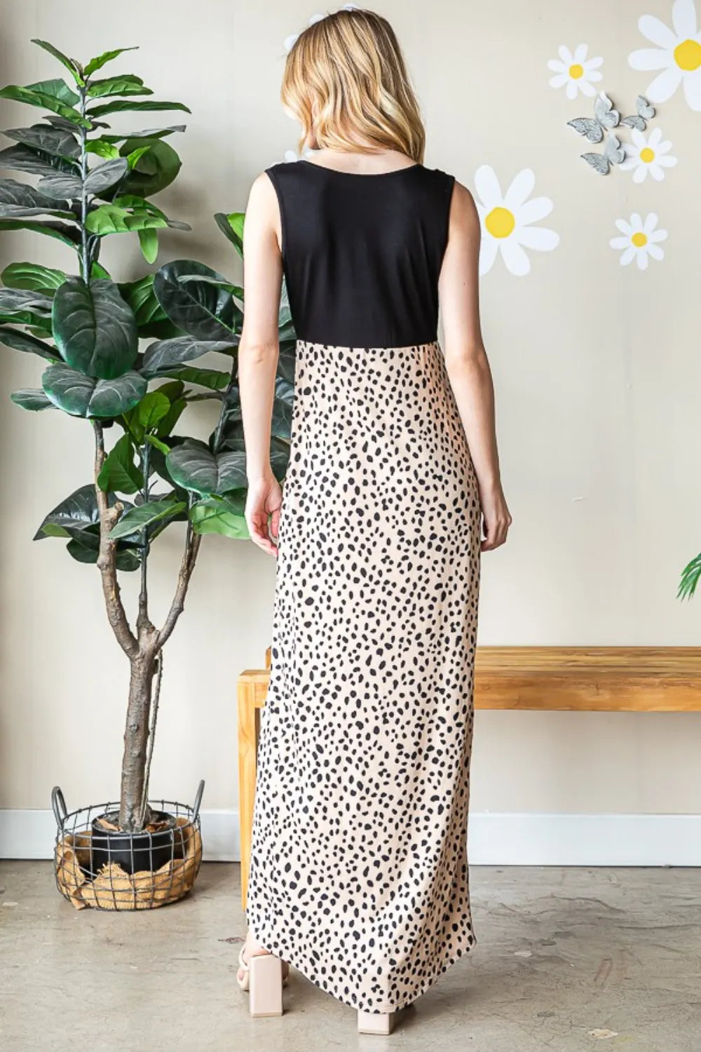 Heimish full size slit animal print V-neck wide strap dress with a stylish pattern and flowing fabric.