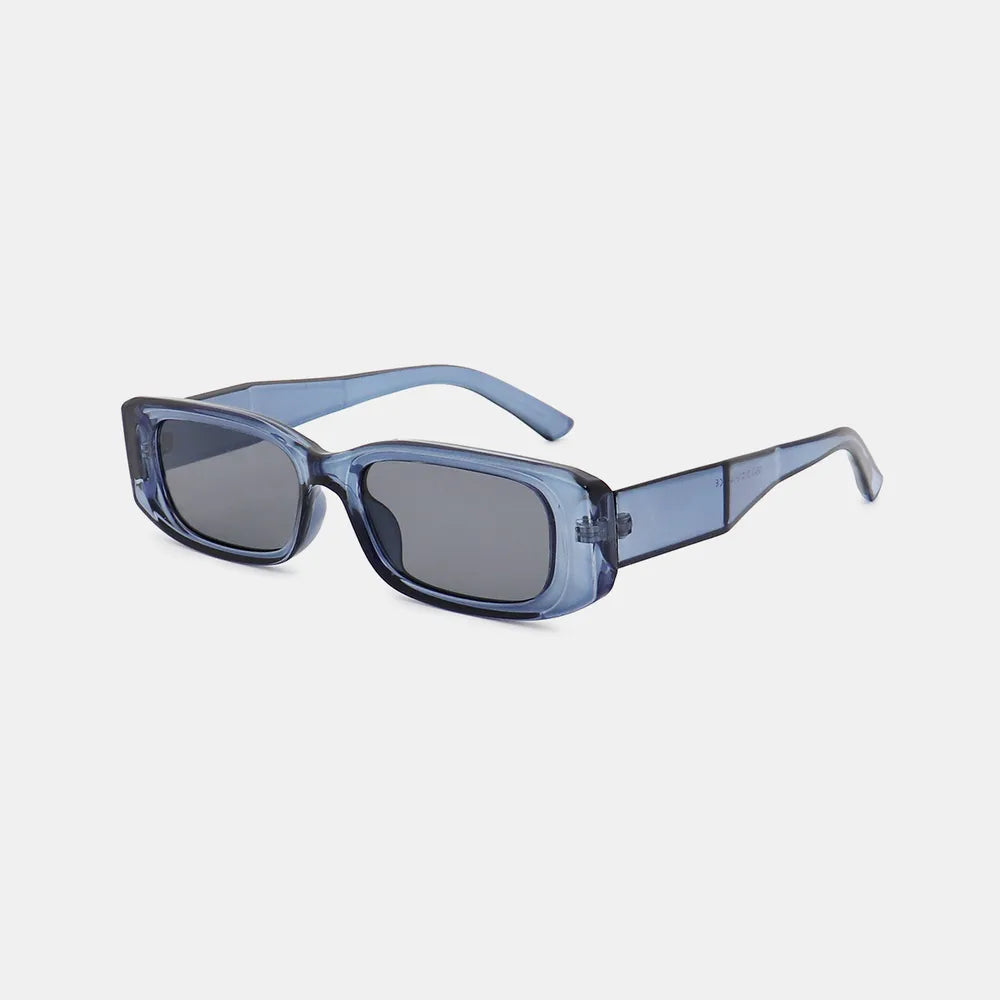 Polycarbonate frame rectangle sunglasses by Trendsi with dark tinted lenses and sleek design.