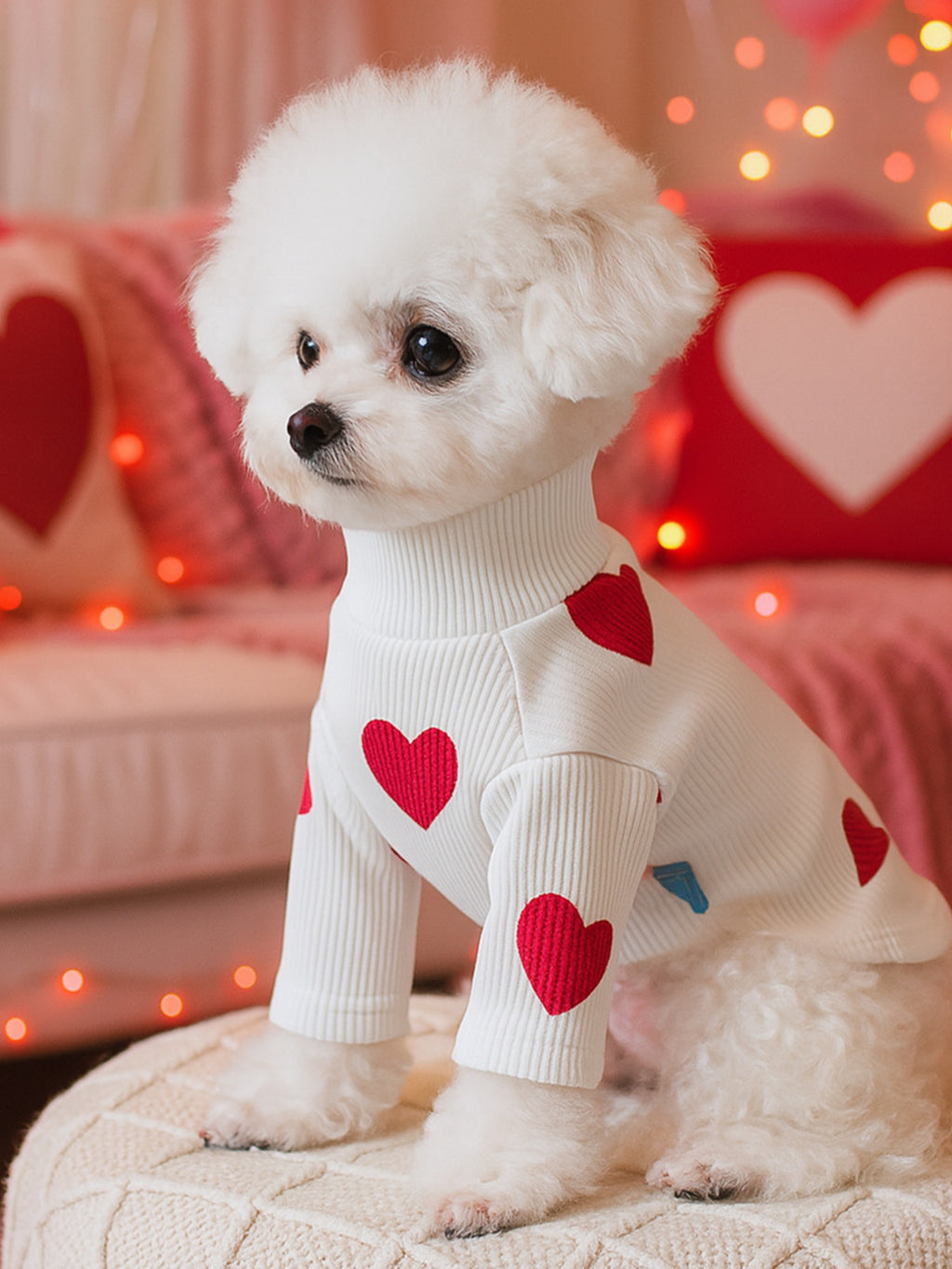 Heart pattern pet sweater from Trendsi featuring a cozy design and cute heart motifs for small dogs or cats.