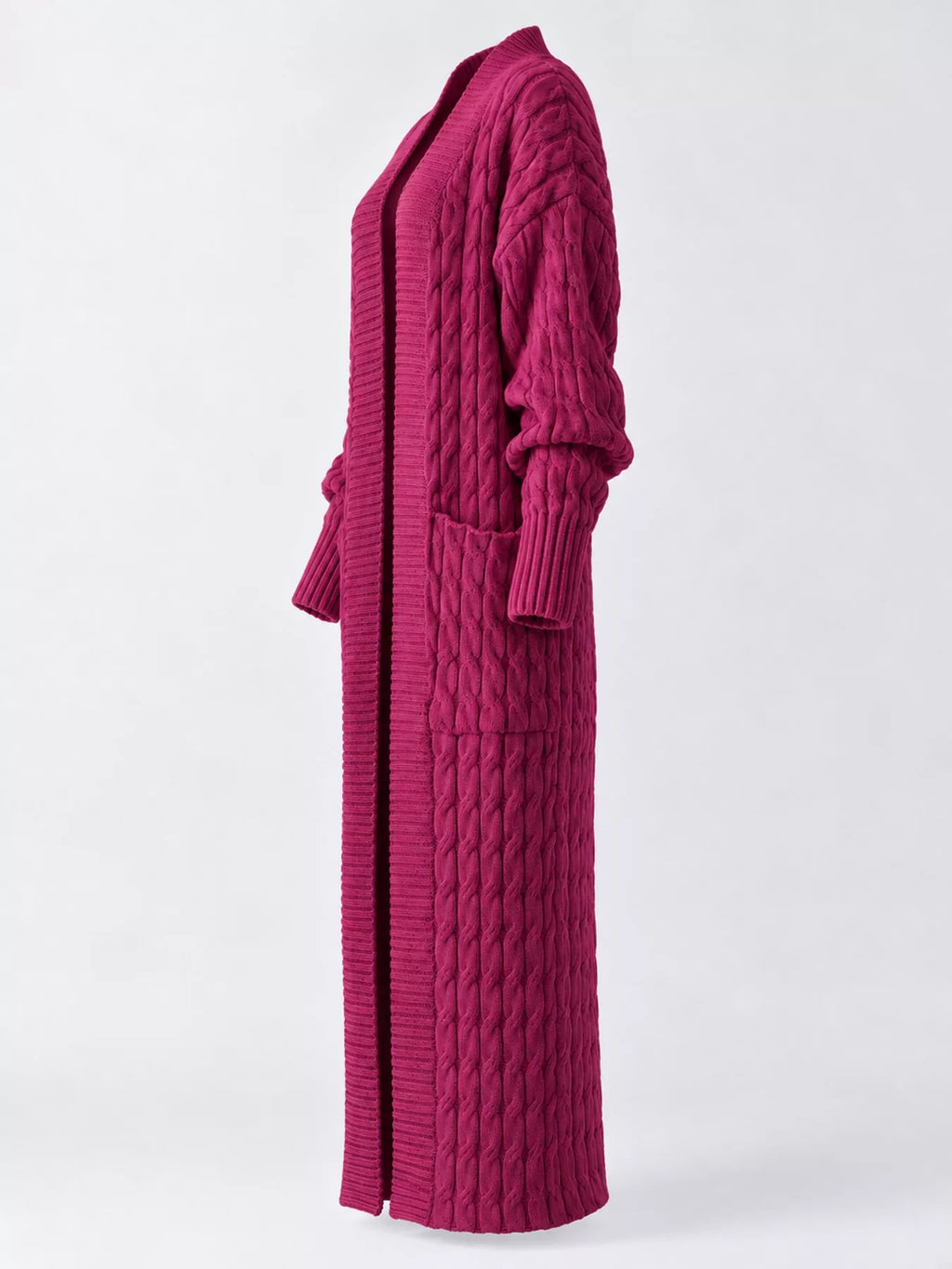 Cable knit longline open-front cardigan, view 48