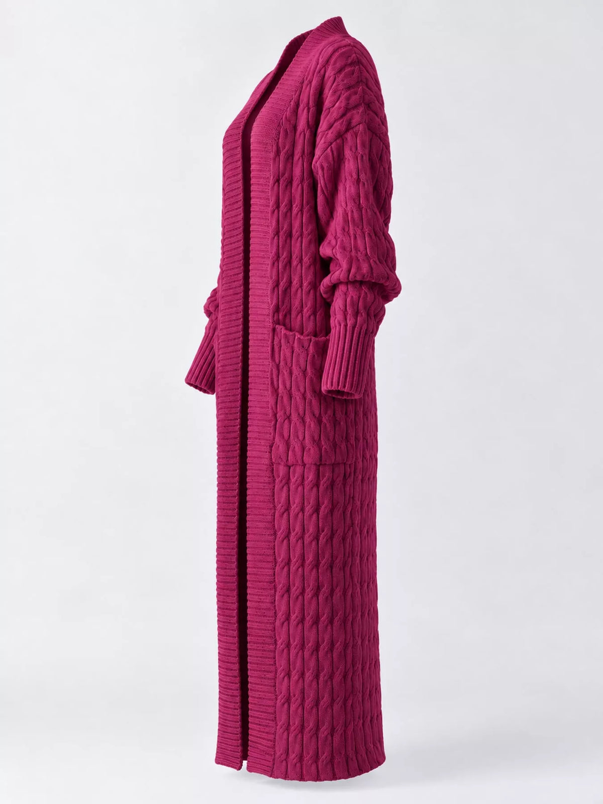 Cable knit longline open-front cardigan, view 48
