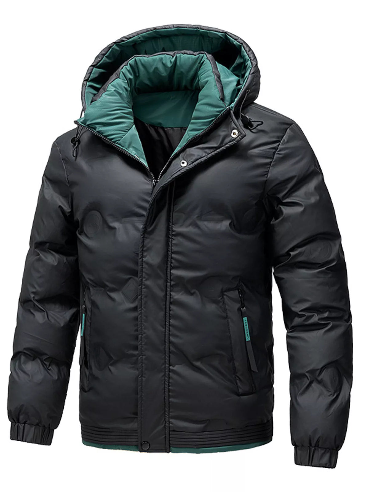 Men's plus size hooded puffer jacket with zip front