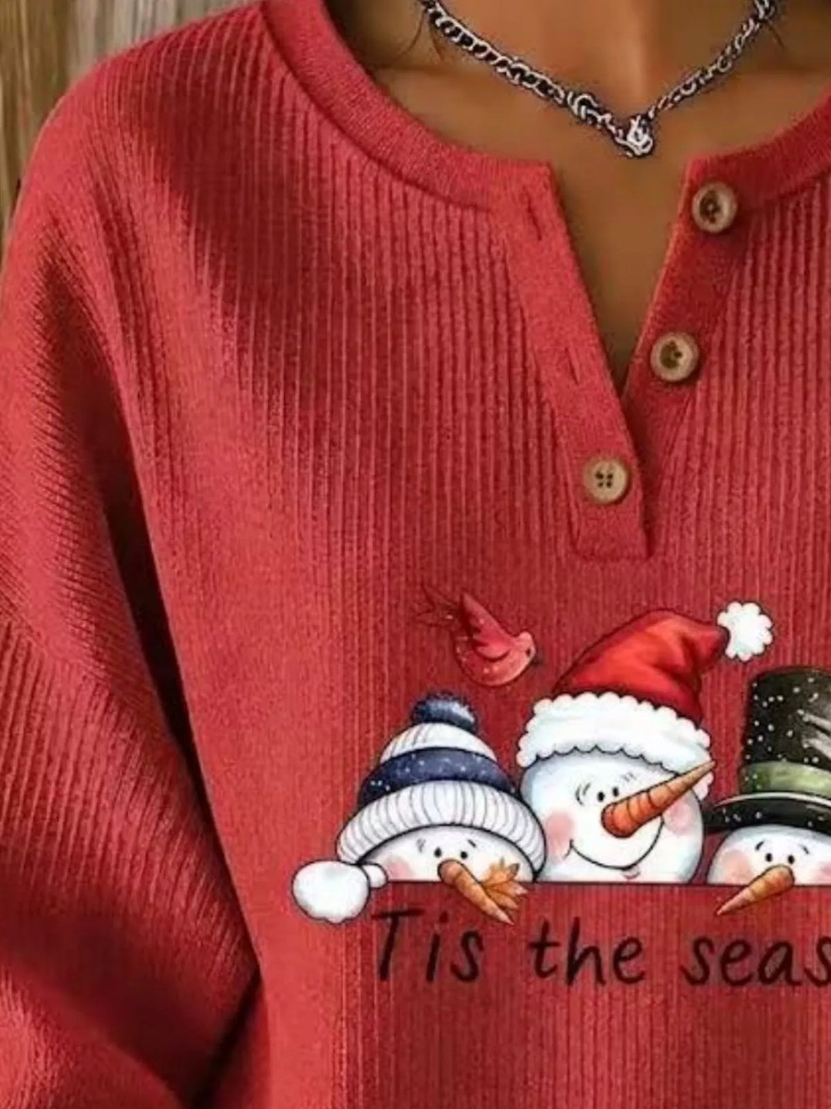 Christmas snowman graphic ribbed henley sweatshirt, view 4
