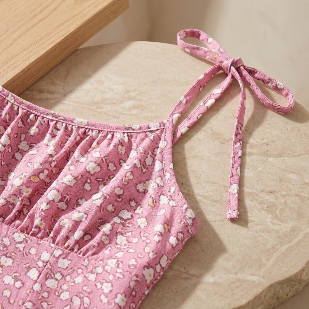 Tie-strap pink mini dress for women's casual and social styling