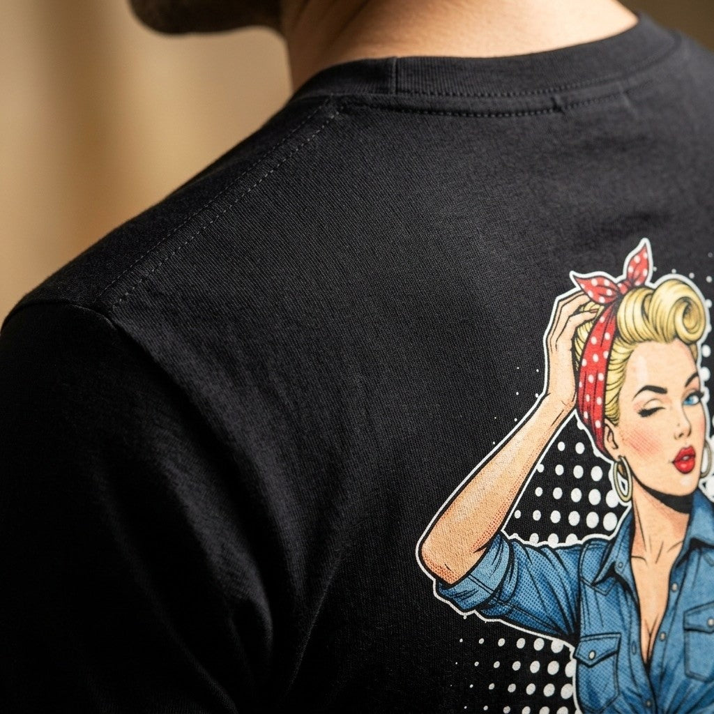 Retro graphic tee with pin-up inspired artwork for everyday outfits